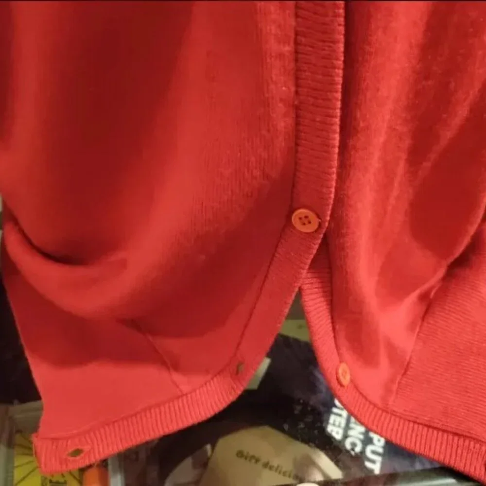 Woman's Red Cardigan - Picture 3 of 5